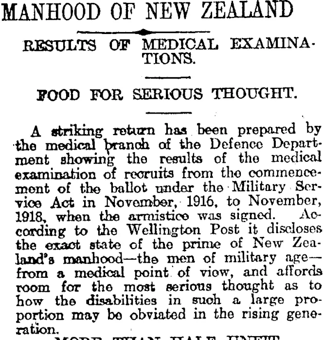 MANHOOD OF NEW ZEALAND (Otago Daily Times 3-7-1920)