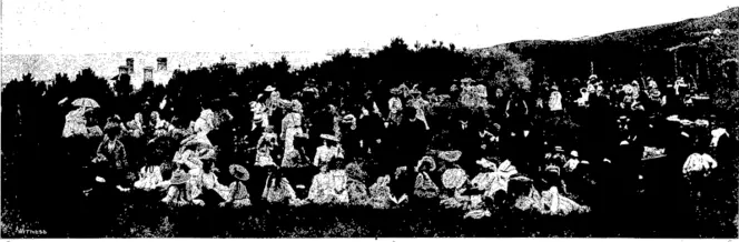 XVEECABG-ILL KNOX CHUECH PICNIC AT THE OCEAN BEACH, NEAE B  INVERCARGILI, KNOX CHURCH PICNICKERS: SNAPSHOTS OF CHILDREN ON THE SANDS AT OCEAN BEACH, BLUFF, ON JANUARY 17, 1906. (Otago Witness, 07 March 1906)