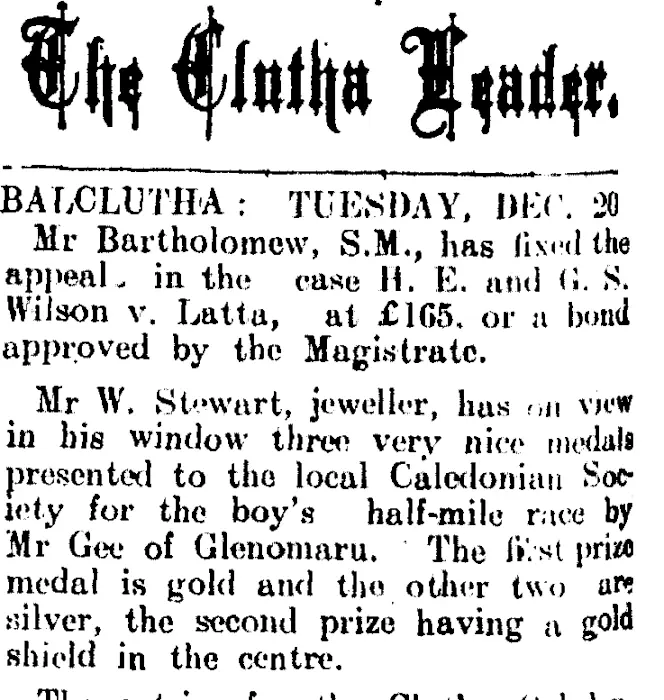 The Clutha Leader. BALCLUTHA: TUESDAY, DEC. 20. (Clutha Leader 20-12-1910)