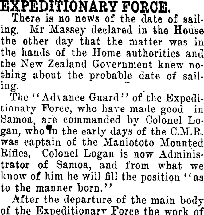 EXPEDITIONARY FORCE. (Clutha Leader 4-9-1914)