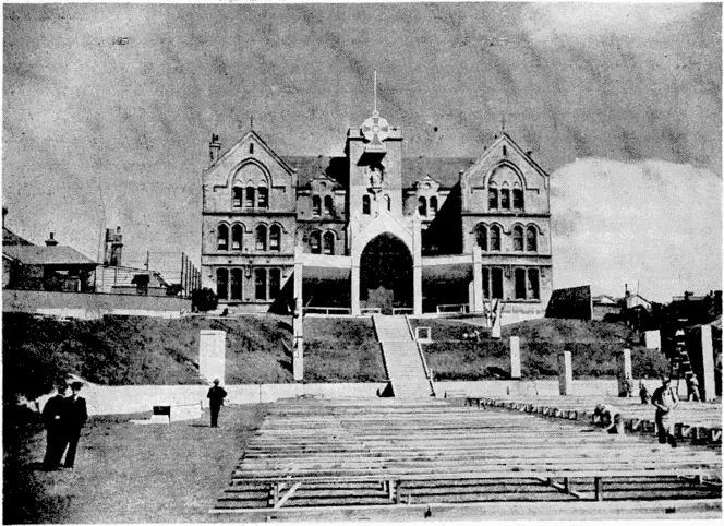 v' '. .'•'■'■ !*'../,■' '■■■'~■ Post" Photo. : Tlie-grounds ■ of'St.-Patrick's College, – Cambridge -Terrace, between Marker Street anfl Buckle Street, where, the outdoor events -of the New Zealand; National Eucharistic Congress will be held. The congress will open tomorrow with a "faith rally"' (Evening Post, 27 January 1940)