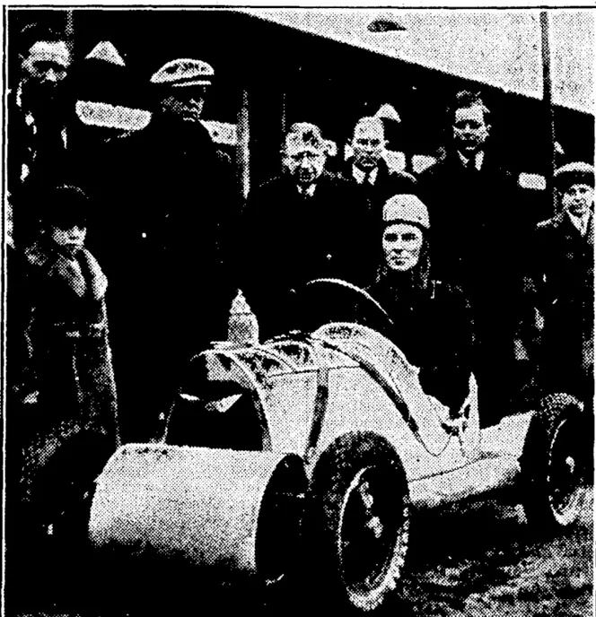 A: ■-' "Sport and-General" Photo. "THE GNAT."—-The smallest'.'racirigy car in the world, capable, of 7 doing 120 miles per hour, andspecially designed for speedway racing, has been introduced to, the cinders by Mr. Jean Reville, the midget car speedway champion of Great Britain. It is predicted that this car is the forerunner of machines which will provide greater speed and more thrills for speedivay patrons'. "The Gnat" ' is Here seen at Hackney Wick Stadium, London. (Evening Post, 05 January 1935)