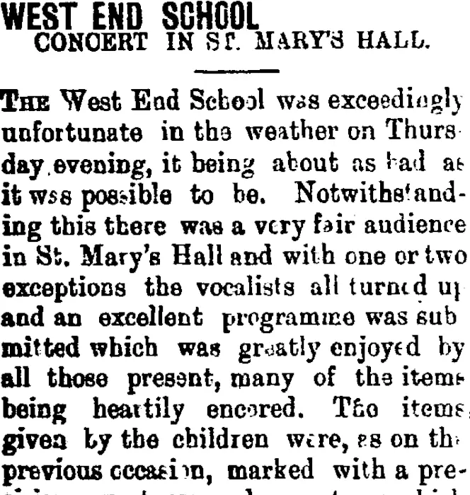 WEST END SCHOOL. (Taranaki Daily News 17-4-1903)