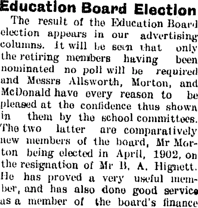 Education Board Election (Taranaki Daily News 6-7-1904)