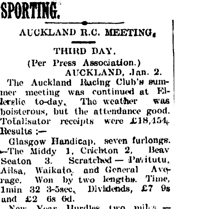 SPORTING. (Taranaki Daily News 3-1-1905)