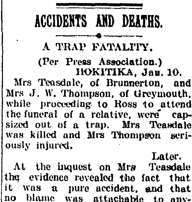 ACCIDENTS AND DEATHS. (Taranaki Daily News 11-1-1905)
