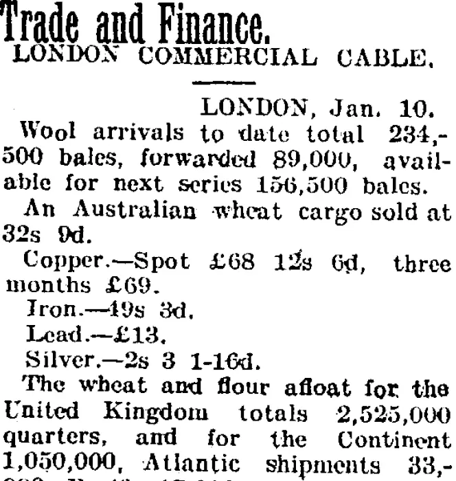 Trade and Finance. (Taranaki Daily News 13-1-1905)