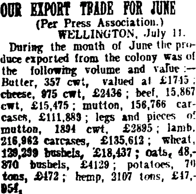 OUR EXPORT TRADE FOR JUNE. (Taranaki Daily News 12-7-1905)