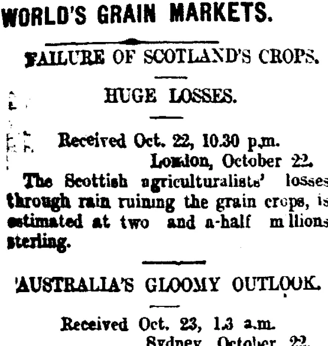 WORLD'S GRAIN MARKETS. (Taranaki Daily News 23-10-1907)
