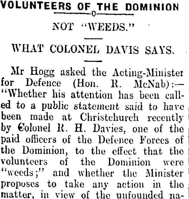 VOLUNTEERS OF THE DOMINION. (Taranaki Daily News 4-11-1907)