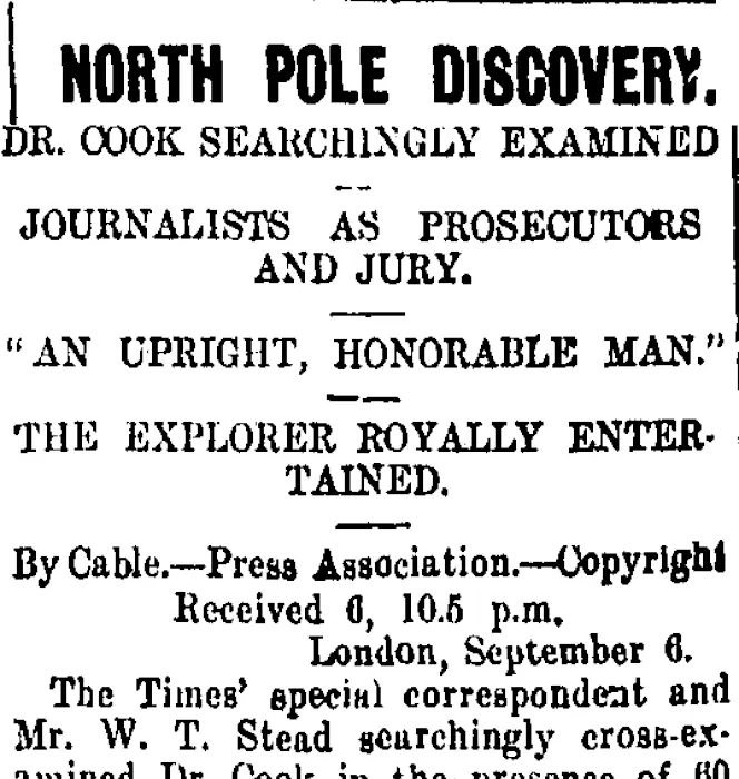 NORTH POLE DISCOVERY. (Taranaki Daily News 7-9-1909)