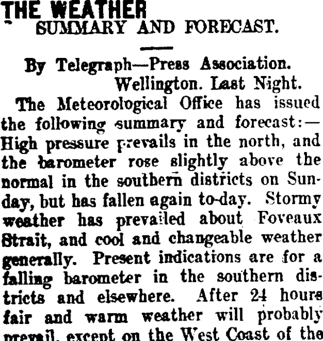 THE WEATHER. (Taranaki Daily News 31-10-1911)