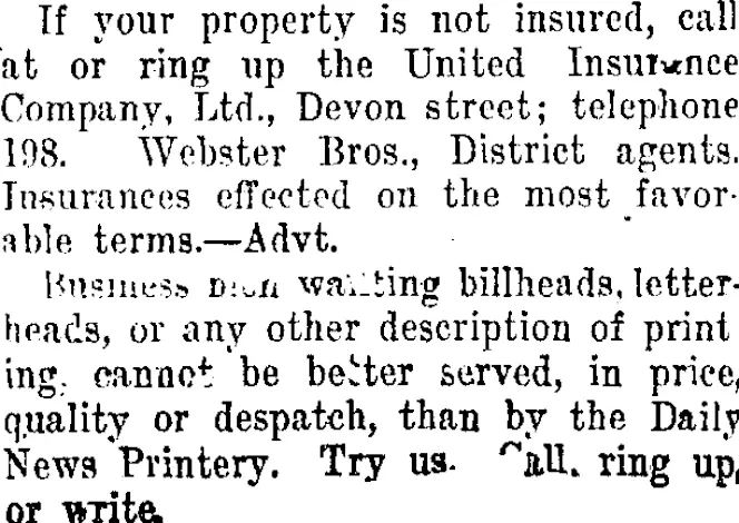 Page 5 Advertisements Column 4 (Taranaki Daily News 31-10-1911)