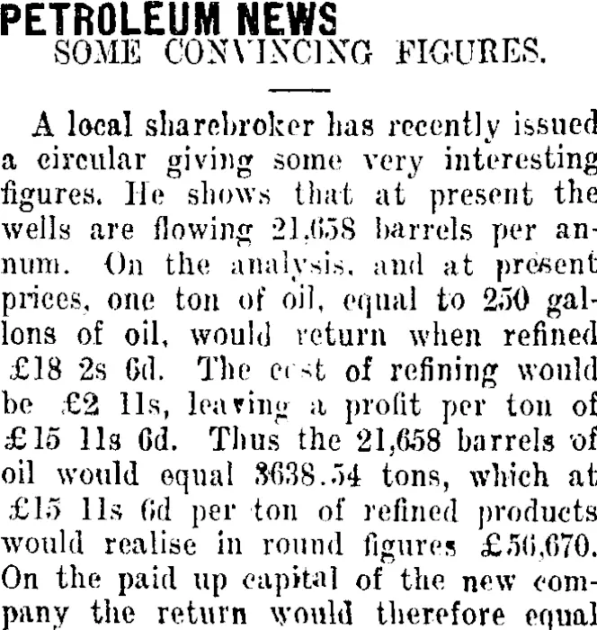 PETROLEUM NEWS. (Taranaki Daily News 22-4-1912)