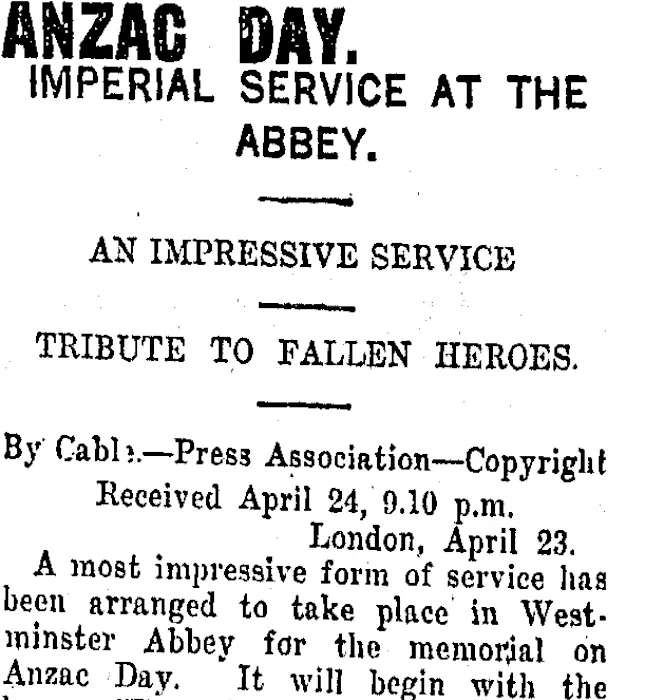 ANZAC DAY. (Taranaki Daily News 25-4-1916)
