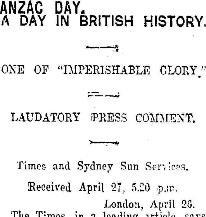 ANZAC DAY. (Taranaki Daily News 28-4-1916)