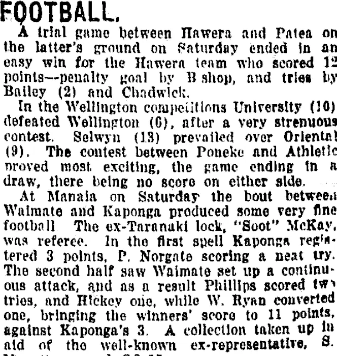 FOOTBALL. (Taranaki Daily News 20-5-1919)