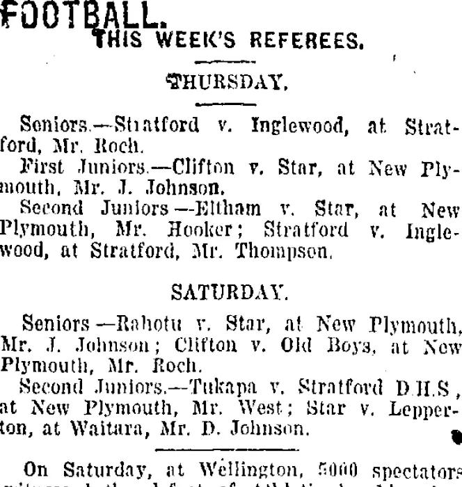 FOOTBALL. (Taranaki Daily News 19-8-1919)