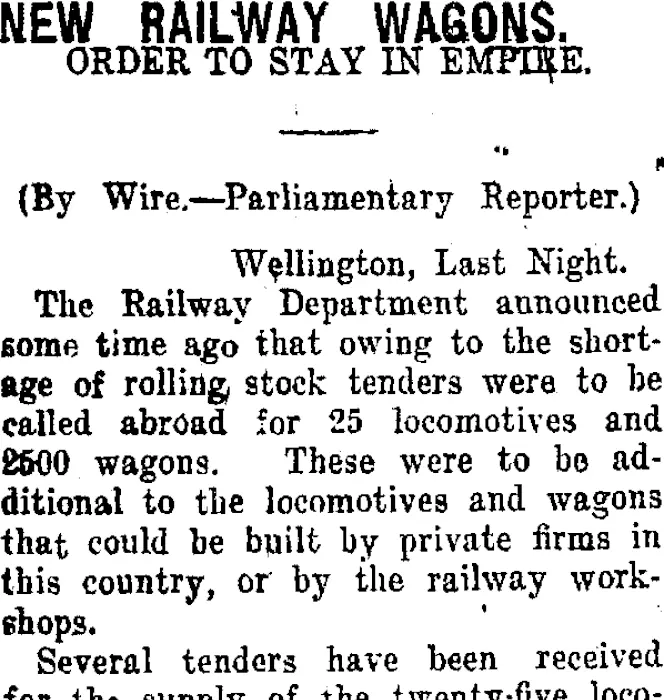 NEW RAILWAY WAGONS. (Taranaki Daily News 21-9-1920)