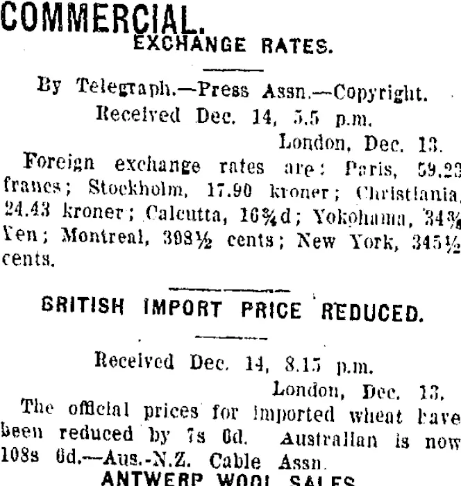 COMMERCIAL. (Taranaki Daily News 15-12-1920)