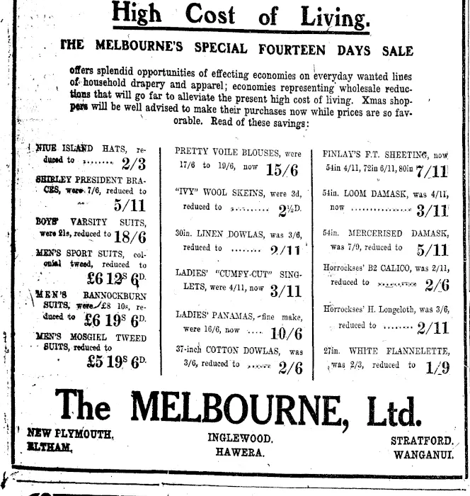 Page 8 Advertisements Column 1 (Taranaki Daily News 10-12-1920)