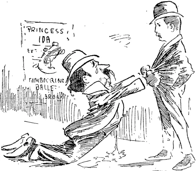Alter the Brawl.���' Forgive me, Johnny, please forgive me. Don't summons me. What would Mr Willie say if he heard of it ? What would Mr JoEeph say ? And he is so strong on Sunday-school shows, too.' (Observer, 29 May 1897)