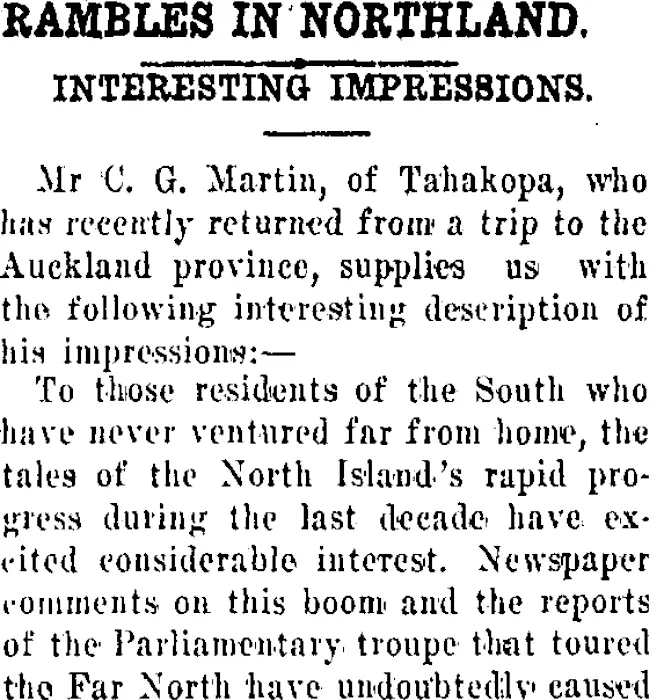 RAMBLES IN NORTHLAND. (Tuapeka Times 16-8-1919)