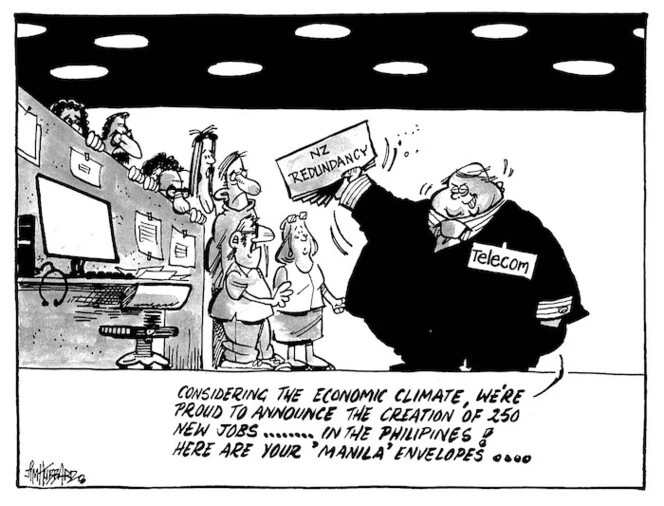 "Considering the economic climate, we're proud to announce the creation of 250 new jobs... In the Philipines! Here are your 'Manila' folders..." 8 February, 2009