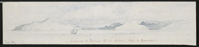 Kinder, John, 1819-1903 :Entrance to Tairua River between Paku and Paua-nui. 1857.