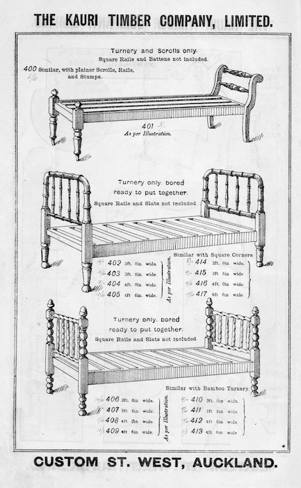 The Kauri Timber Company Ltd (Auckland Office) :[Beds]. Turnery and scrolls. [Catalogue page. ca 1906].