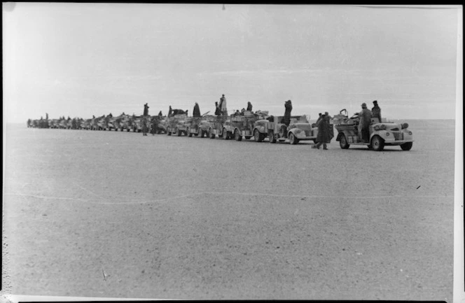 LRDG column lined up for inspection, north of Kayugi