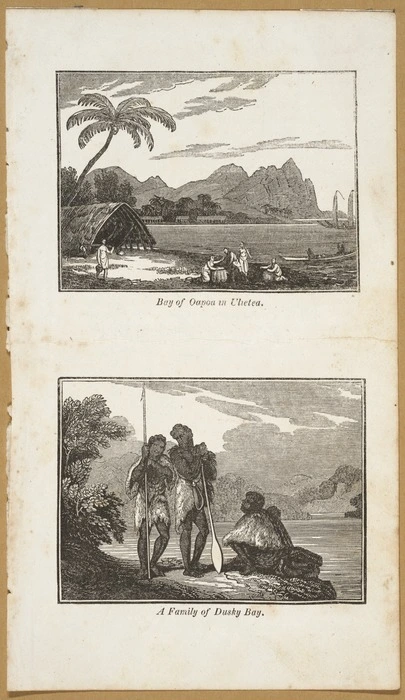 Various artists :[1. Bay of Oapoa in Ulietea; 2 A family of Dusky Bay. London, Sir Richard Phillips & Co., 1820]