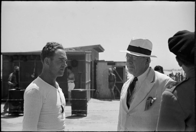 Prime Minister Peter Fraser at the POW cage, Helwan Camp