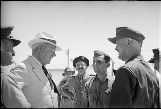 Prime Minister Peter Fraser talking to POWs, Helwan