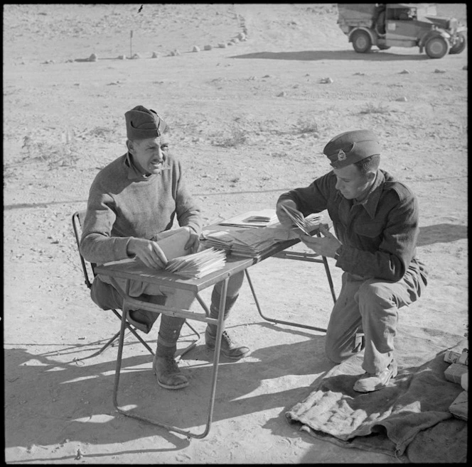 Sorting outward mail for despatch to Postal Unit, Western Desert