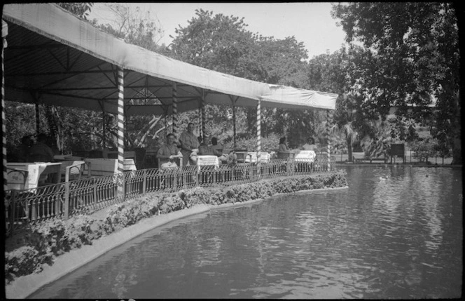 Troops on leave at the tea gardens of Cairo Zoo