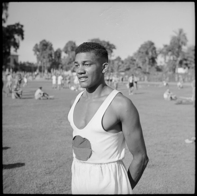 Winner of 100 yards at 2 NZEF sports meeting at Prince Farouk Stadium, Cairo