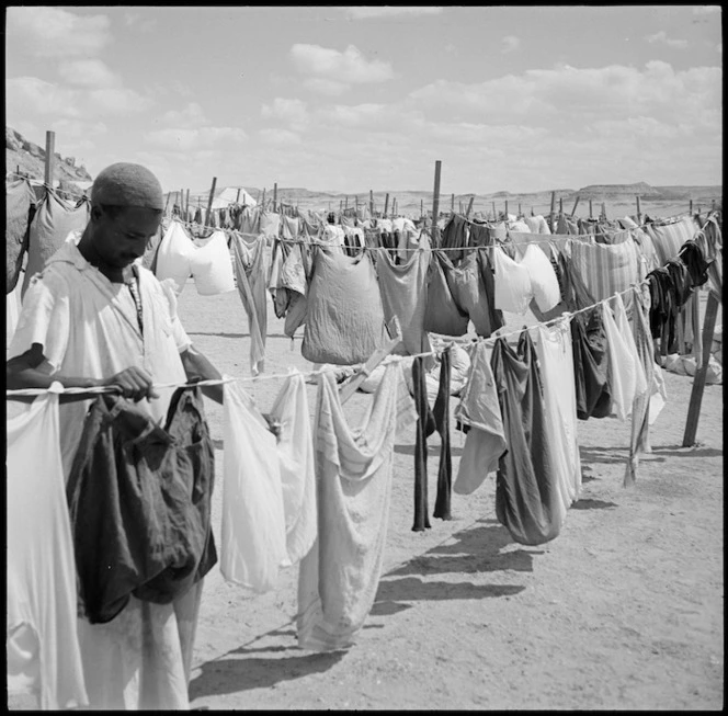 Lines of washing drying at the Maadi Camp laundry, Egypt