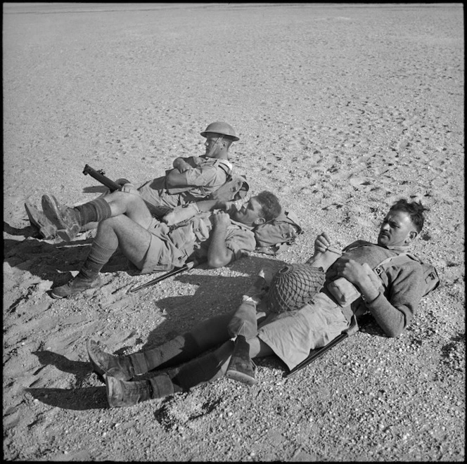 Infantry resting during exercise, Egypt - Photograph taken by M D Elias