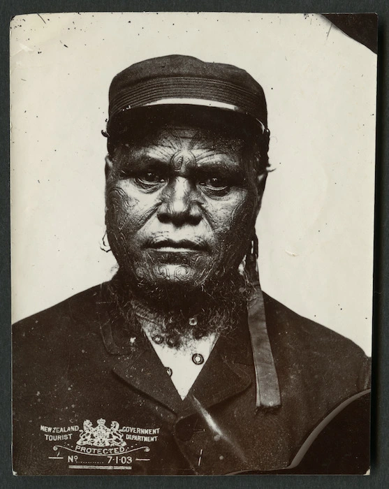 NZ Government Tourist Department (Wellington) :Portrait of unidentified Maori man