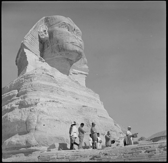 Prime Minister Peter Fraser sightseeing at the Sphinx, Egypt