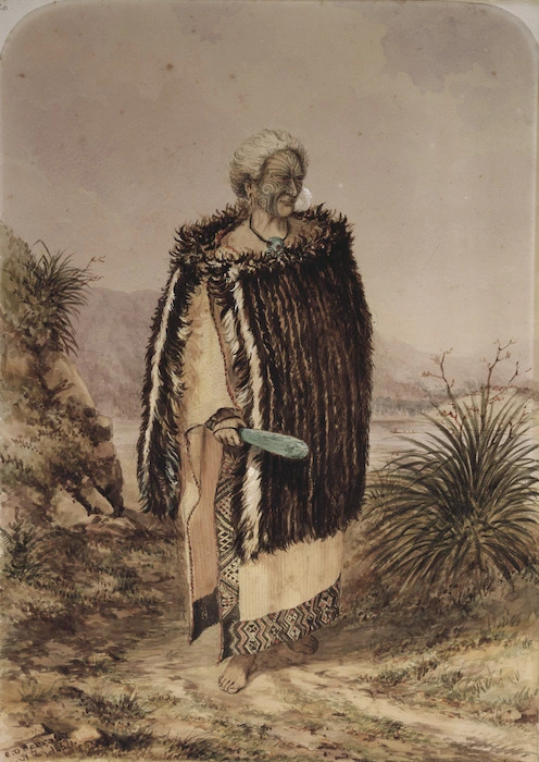 Barraud, Charles Decimus 1822-1897 :[Rangihaeta New Zealand Maori chief who killed Captn. Wakefield at the Wairau massacre, June 1843. Painted in] 1864