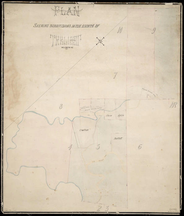 Park, Robert George, fl 1881 :Plan showing subdivisions in the estate of Trelissic, Wellington, NZ. [ms map]. Rob. Geo. Park, G E Survr. 1881.