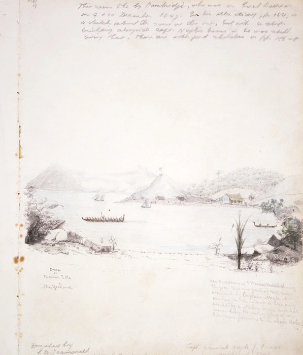 Artist unknown :Otea or Great Barrier Island, New Zealand. [9 or 10 Dec. 1847 or 1843]. The residence of V. Warner Bros. during the year 1841 and part of 1842 then occupied by Captain Nagle ...