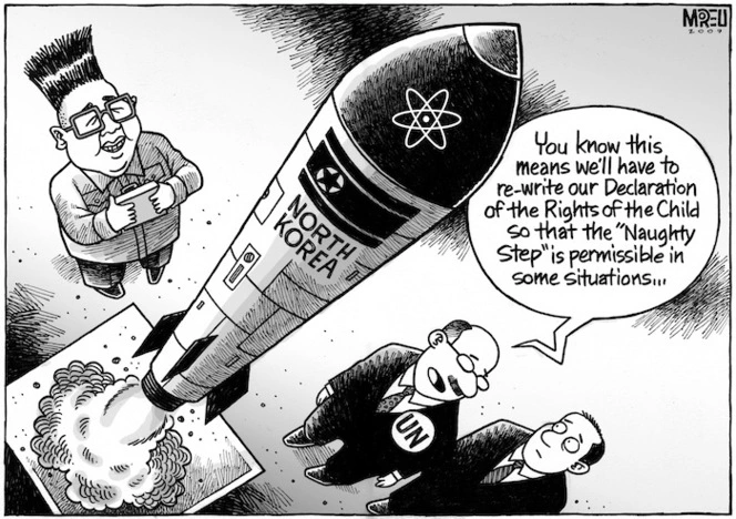 "You know this means we'll have to re-write our declaration of the Rights of the Child so that the 'Naughty step' is permissible in some situations..." 6 April 2009