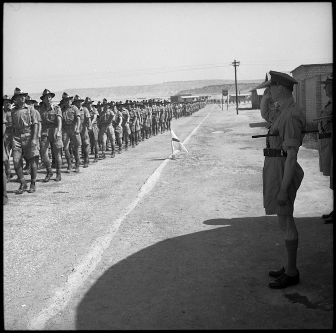 HRH Duke of Gloucester taking the salute at a march past at Maadi, World War II