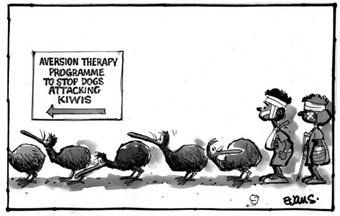 Evans, Malcolm Paul, 1945- :Aversion therapy programme to stop dogs attacking kiwis. 20 February 2012