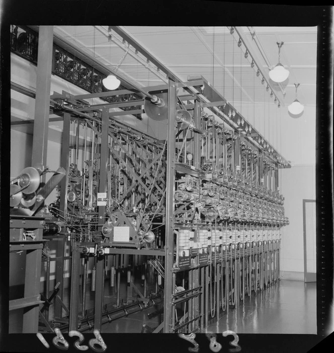 Machinery of the totalisator, [Trentham Racecourse, Upper Hutt?]