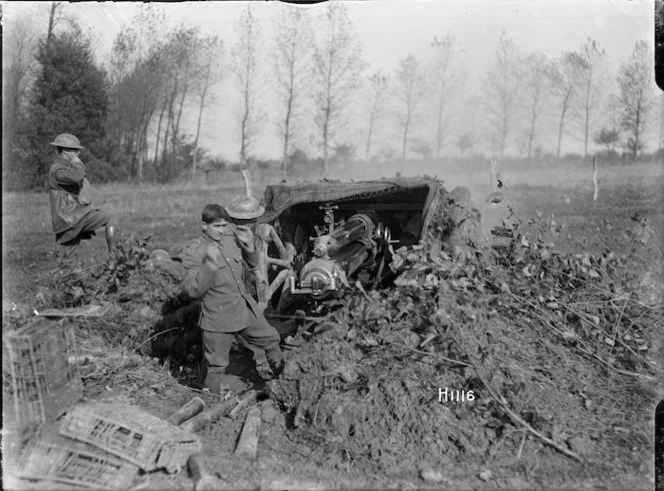 New Zealand forward 18 pounder gun in action, Le Quesnoy, France