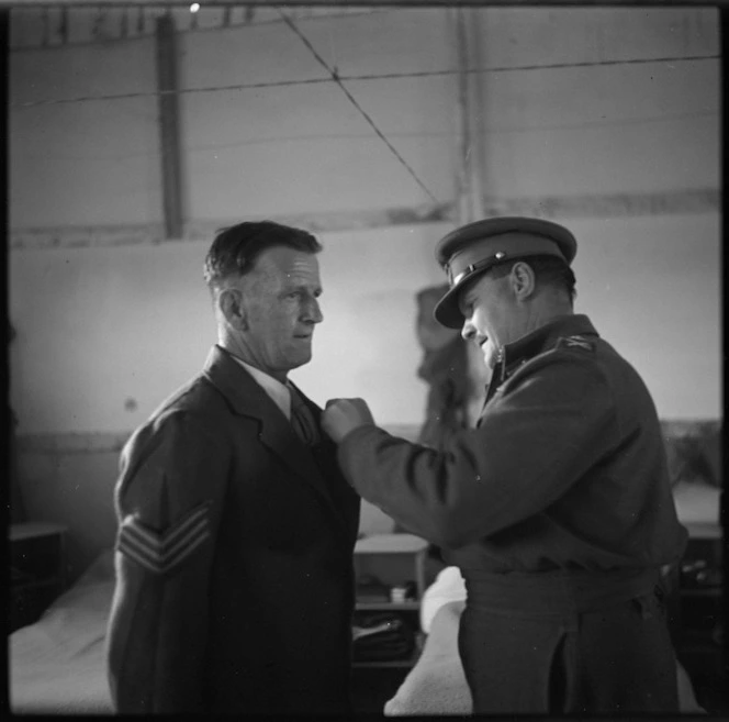 Sergeant I H McInnes receives Military Medal from GOC at Helwan Hospital, Egypt - Photograph taken by M D Elias